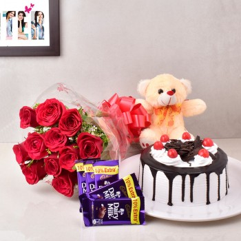 Roses N Teddy Chocolate With Cake